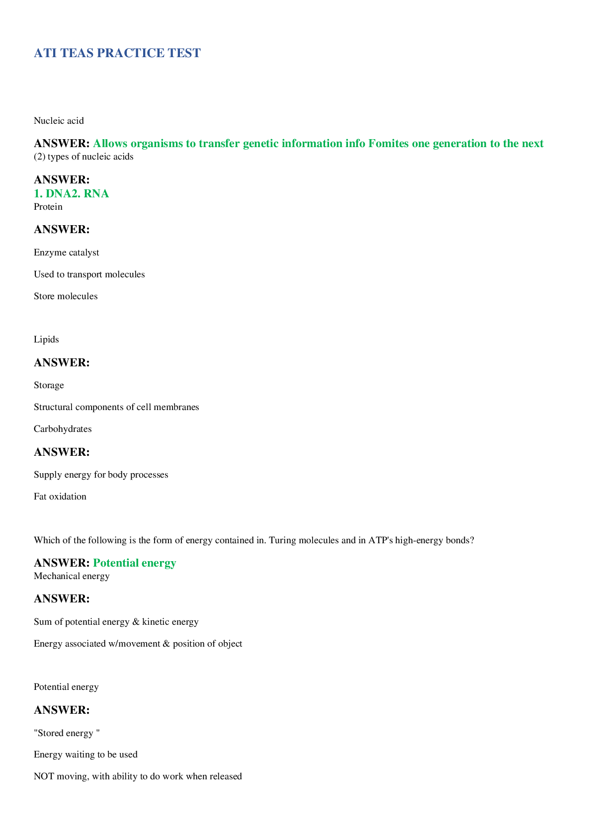 Preview image for ATI TEAS PRACTICE TEST